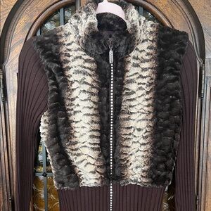Elegant Faux Fur Vest - Black and Cream